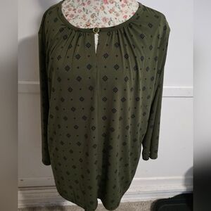 LIZ CLAIRBORNE Olive Green Patterned Women's Top Size 2xl